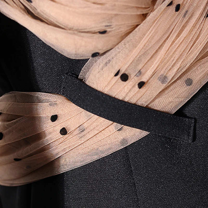 Casual Patchwork Dot Mesh Blazer For Women Notched Long Sleeve Backless Blazers Female Fashion New Clothing 2023