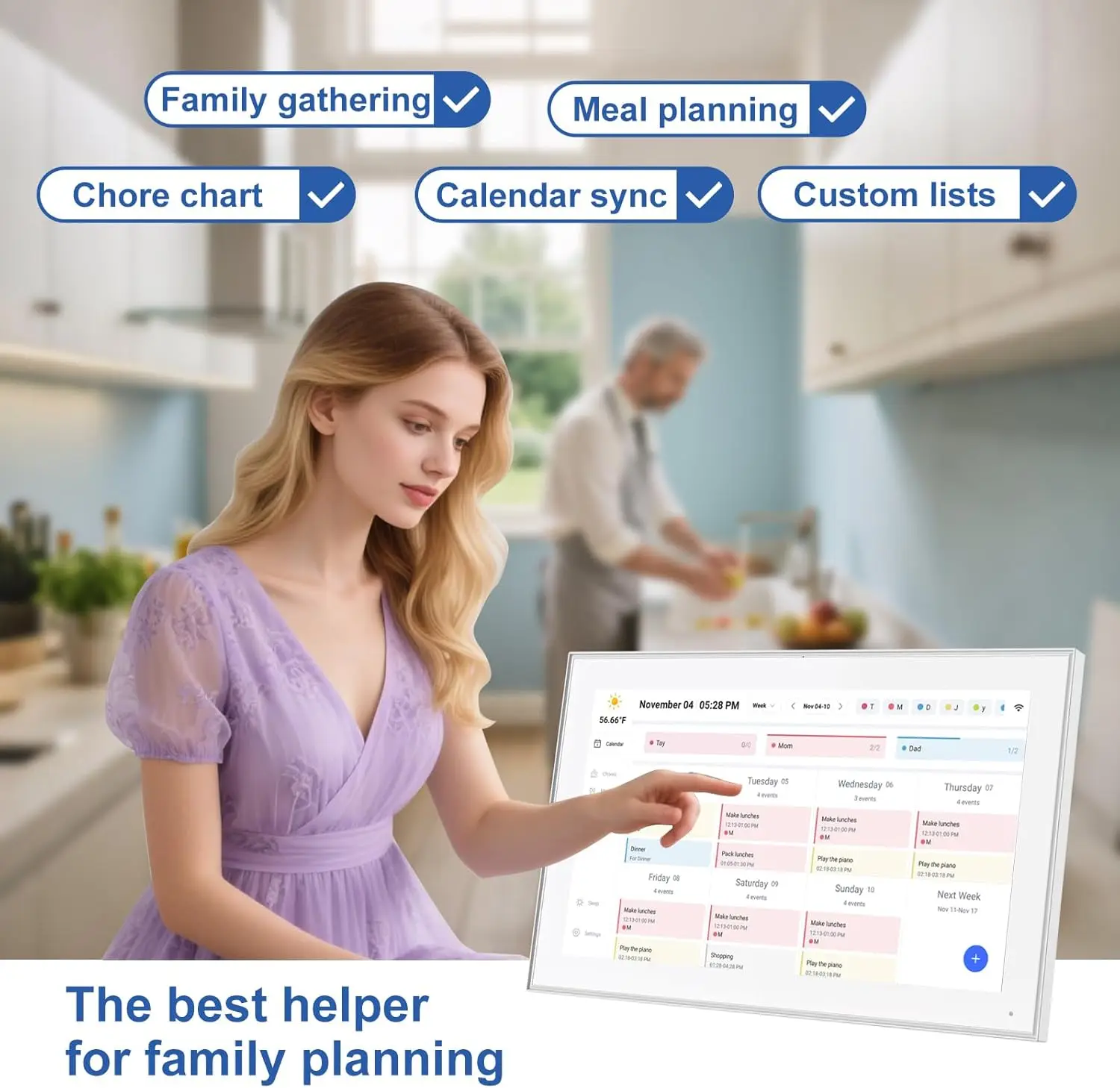 15.6 inch Digital Calendar Touchscreen, Wall Planner, IPS FHD,Smart Family Schedules, Chore Chart, Wall Organizer for Multi-Chil
