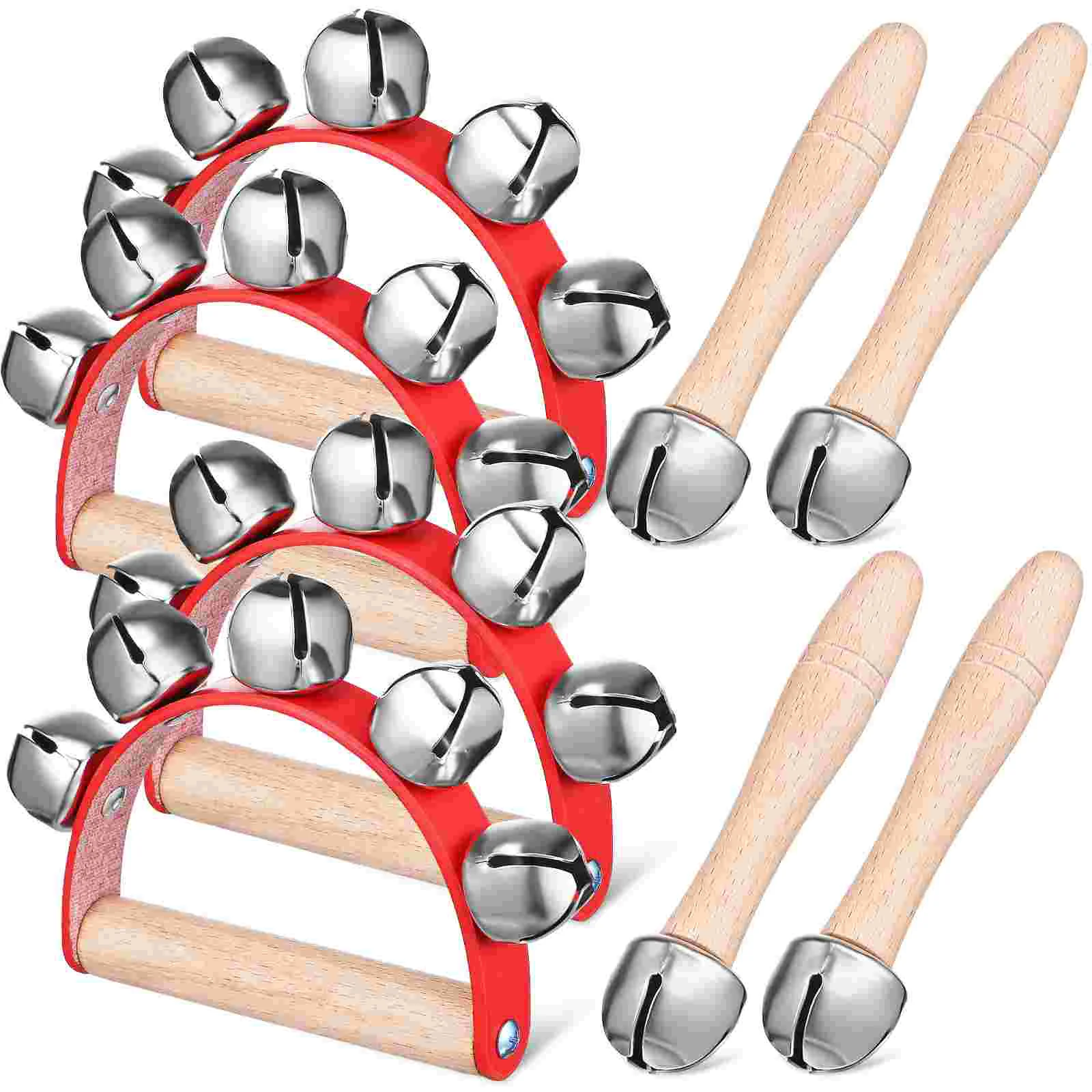 

8 Pcs Single Stick and Bell + Red Half-moon Shaped Five-ling Hand Music