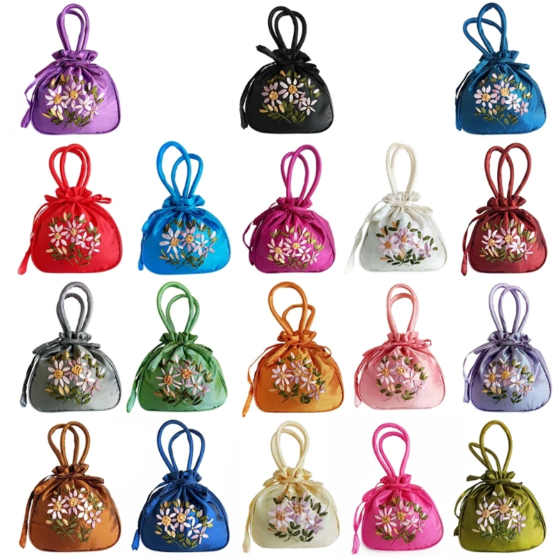 Women Vintage Shoulder Bag Lady Floral Embroidered Top Handle Tote Satchel Purse Dropship