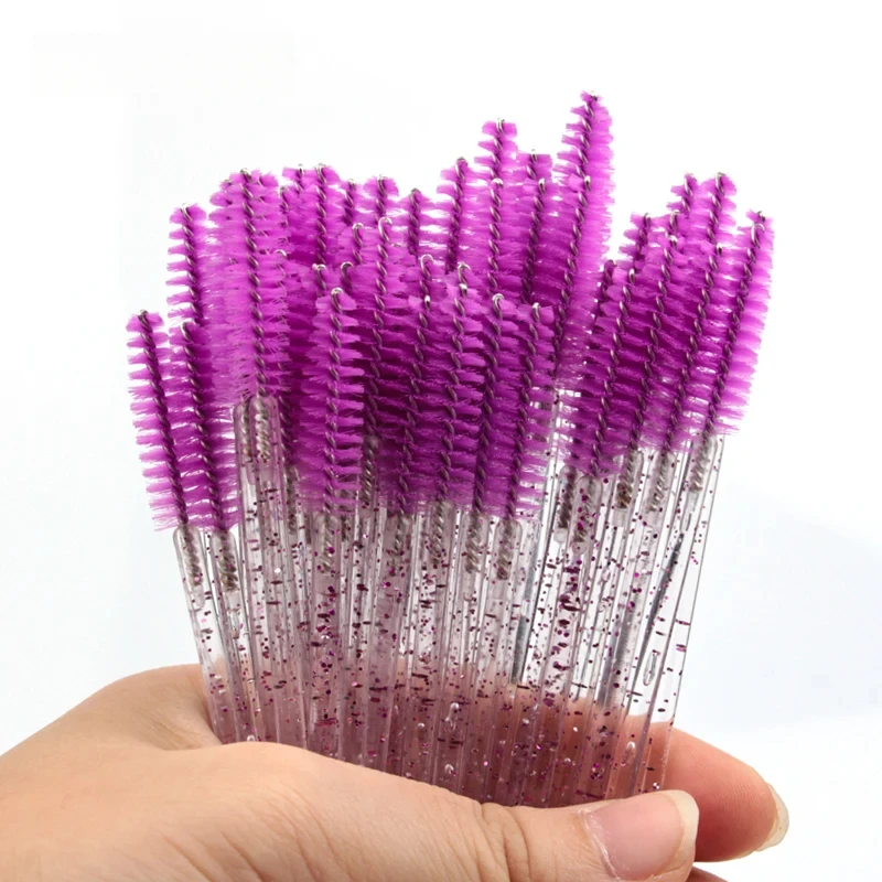 50 Pcs 속눈썹 브러쉬 가짜 눈 속눈썹 연장 도구 눈썹 브러쉬 마스카라 완드 애플리케이터 스풀러 속눈썹 화장품 도구