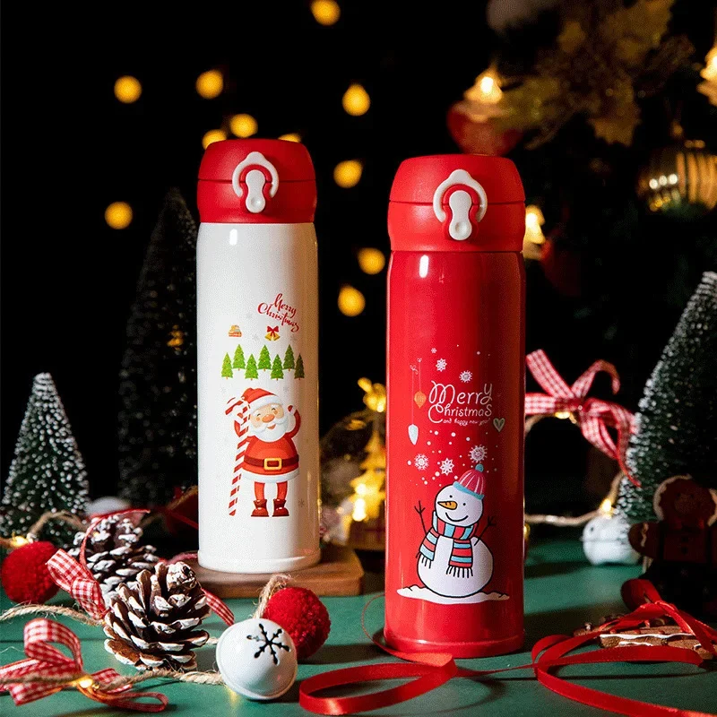 Christmas Thermos Cup Cartoon Christmas Tree Stainless Steel Insulated Mug Outdoor Travel Coffee Cup Kids Gift