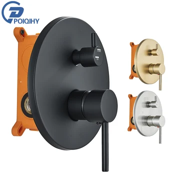 สีดําวาล์ว 2-3 ทางอาบน้ําวาล์วผสมปกปิดวาล์วควบคุมติดผนังแปรง Golden ก๊อกน้ําอุปกรณ์เสริม 1