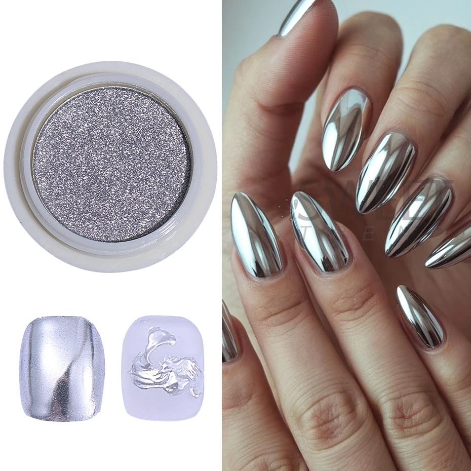 1Box Silvery Chrome Nail Powder Golden Mirror Nail Art Glitter Powder UV Gel Polish Chrome Rubbing Dust Pigment Manicure Decor