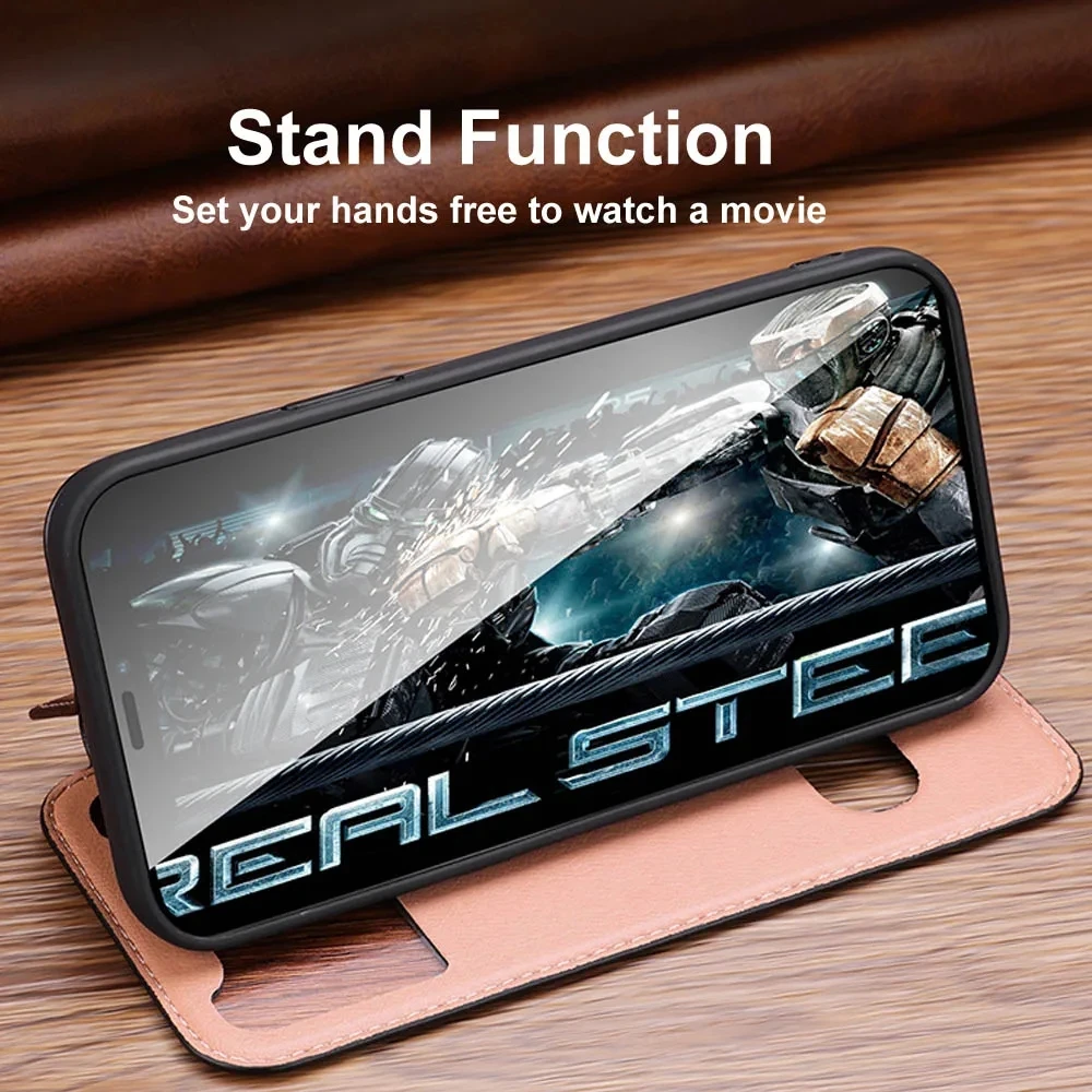 Genuine Leather Case for iPhone 15 Pro Max 14 13 12 11 Pro Max 15 Plus Luxury Yak Skin Pattern Window View Flip Cover Book Cover