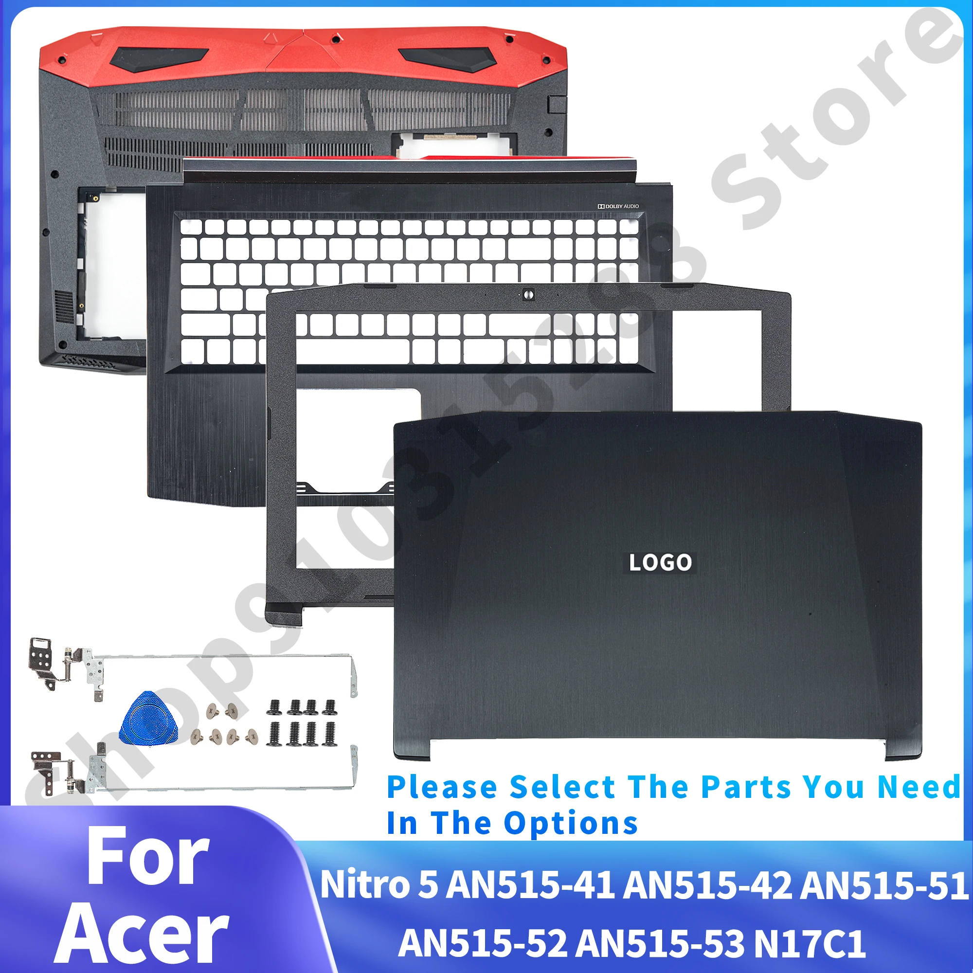 모든 노트북 케이스 에이서 니트로 5 AN515-42 AN515-41 AN515-51 AN515-52 AN515-53 LCD 후면 커버 경첩, 베젤 팜레스트 하단 교체
