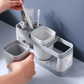 Set di portaspazzolino e dentifricio dal design cavo nuovo e chic da 1 pezzo con scarico - Ideale per l'organizzazione del bagno, la decorazione della casa 1