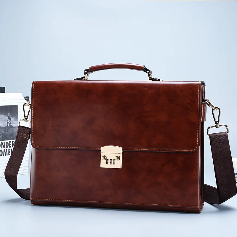 High Quality Men's Business Handbags Retro Password Lock Briefcase