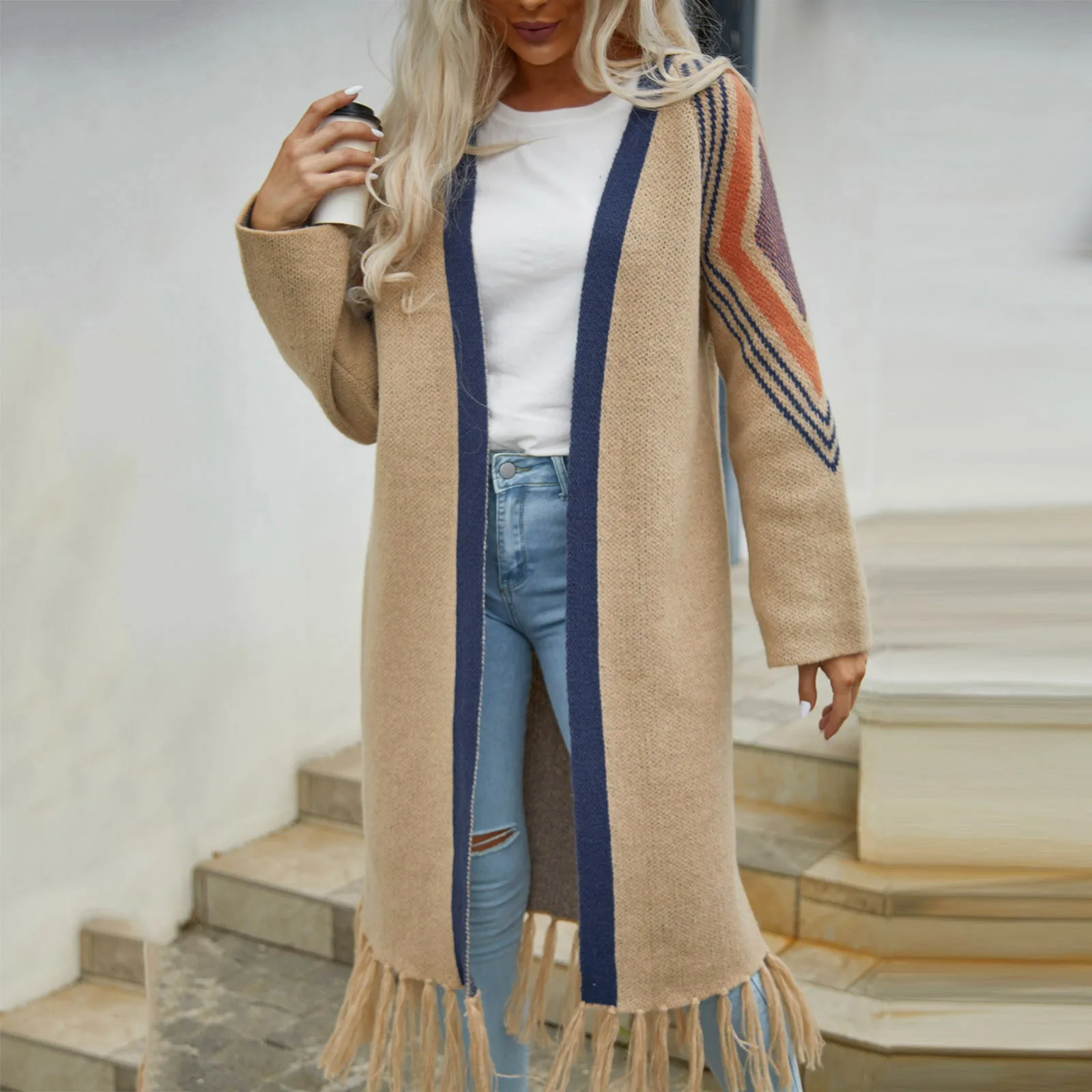 

2023 Ladies Bohemian Fringe Cardigan Women Clothes Patchwork Slim Long Coat Female Winter Vintage Knitwear Sweaters Cardigans