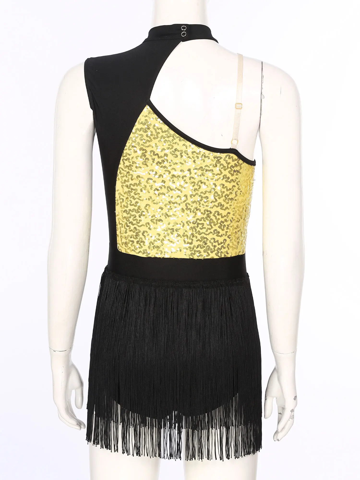 Damen Latin Dance Kleid Trikot Tango Rumba Samba Cha-Cha Eiskunstlauf Performance Kostüm Ärmellos Pailletten Quaste Body – Detail 12
