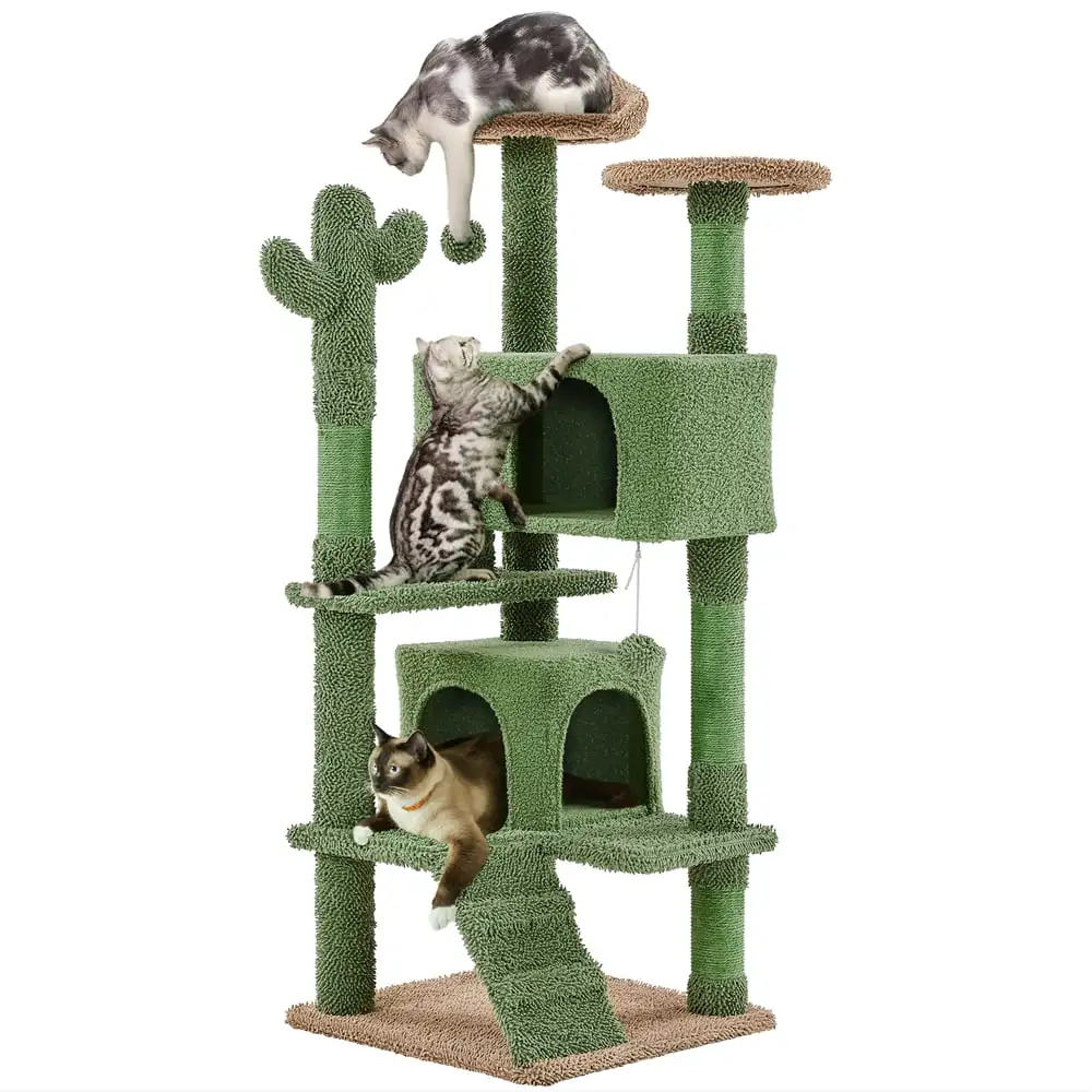 

Smile Mart 54.5″ H Cactus Cat Tree with Padded Perch for Medium-sized Cats, Green/Brown