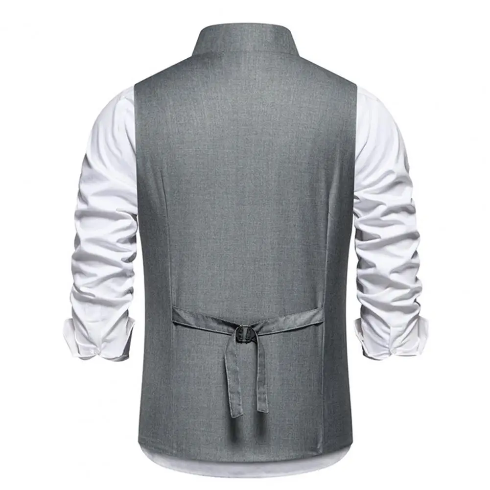 

Solid Color Vest Coat Men's Slim Fit Sleeveless Wedding Waistcoat with Sloping Lapel Collar Single Breasted Business for Party
