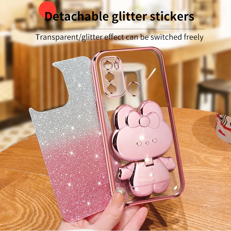 Glitter Rabbit Makeup Mirror Holder Soft Phone Case