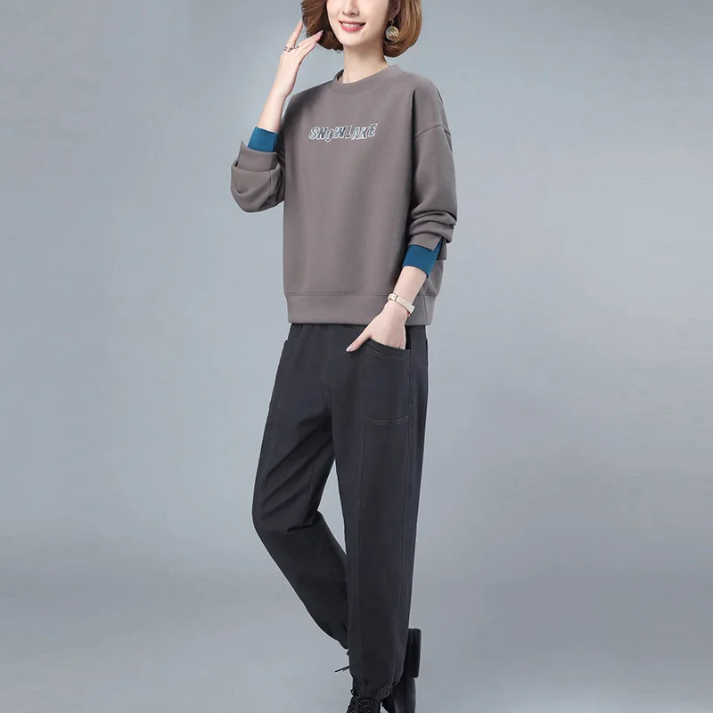 Sweatshirts Suit Women Spring Casual Professional Sports Sweatsuits Age-reducing Autumn Ankle-tied Pants Letter Joggers Sport oversized 4xl ankle length harem jeans elastic high waist women vaqueros korean baggy denim pants spring fall casual pantalones