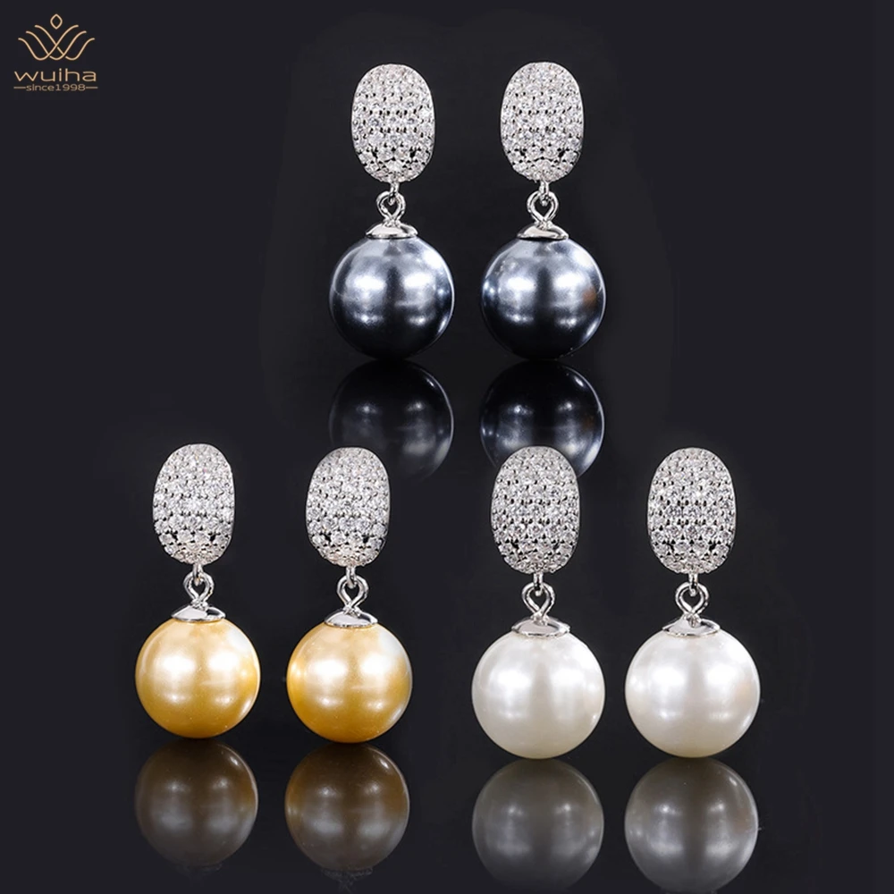 

WUIHA Luxury 925 Sterling Silver Pearl 12MM Sapphire Faceted Gemstone Stud Earriings For Women Engagement Gift Jewelry Wholesale