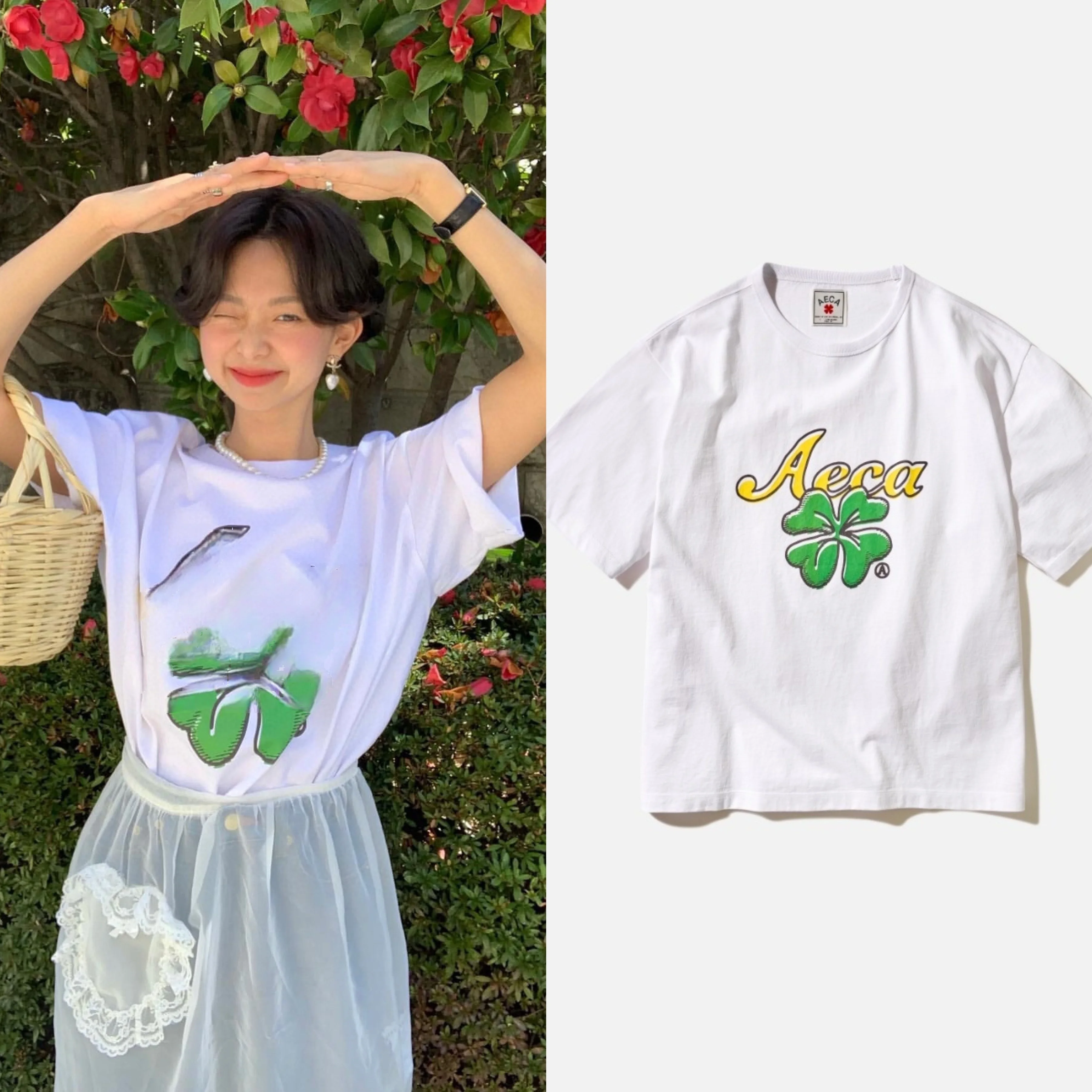 AECA WHITE AECA KING CLOVER Tシャツ WH AECA KING CLOVER HALF SLEEVE-WHITE - 에이카화이트