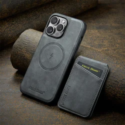 Magsafe Magnetic Leather Flip Phone Case with Wallet Card Holder for iPhone 15 Pro Max (GRAY)