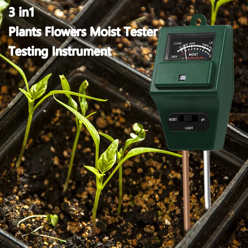 3 IN 1 Plant Flowers Soil PH Tester Moisture Measuring humidity Light Meter Hydroponics Analyzer Gardening Detector Hygrometer