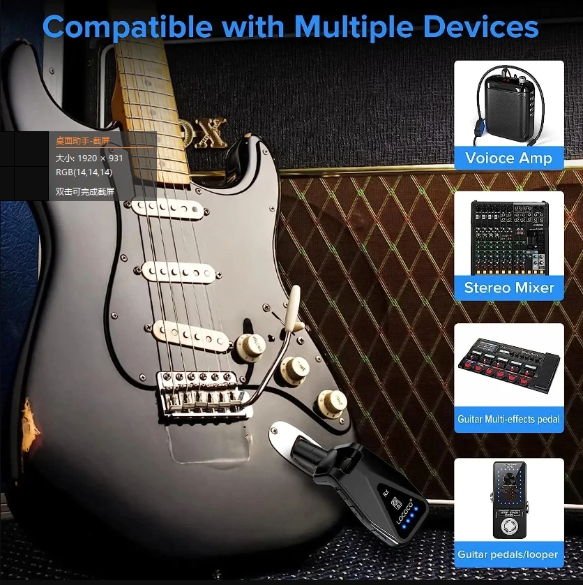 XIAOKOA 무선 기타 시스템, UHF 4 채널 무선 기타 송신기 및 리시버, 일렉트릭 기타 베이스 앰프용