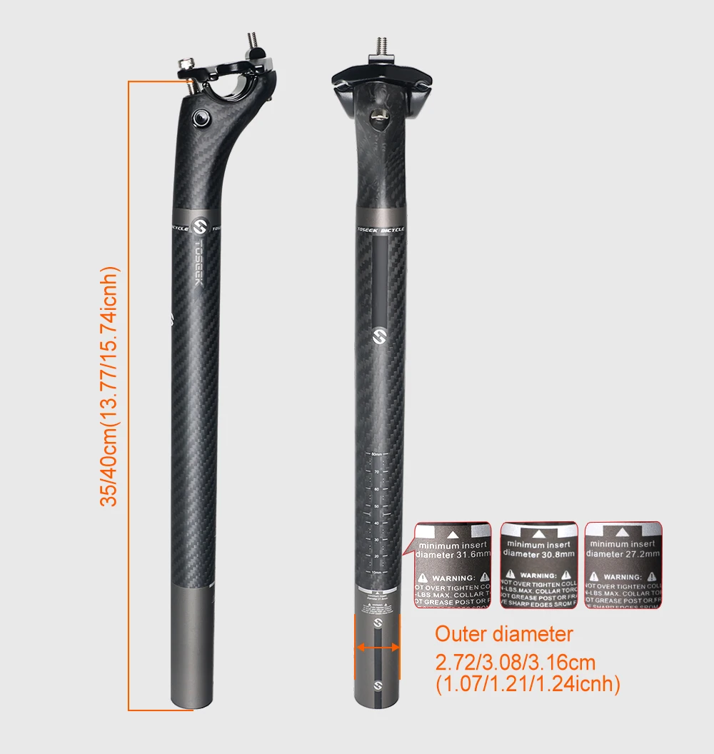 TOSEEK Sattelstütze Carbon 3K Weave Matt Offset 20mm 27.2/30.8/31.6mm Länge 350/400mm Fahrrad-Sattelstützenteile MTB Carbon Kanu – Detail 7