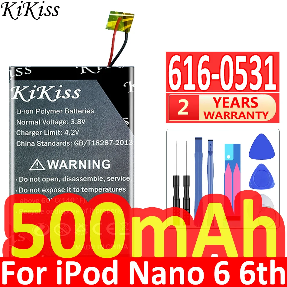 Аккумулятор KiKiss 616-0531 для IPod Nano 2 3 4 5 6 6-го поколения 8 Гб 16 Гб/Nano2 2G 2nd/ Nano3 MP3 ГБ MP4/Nano5