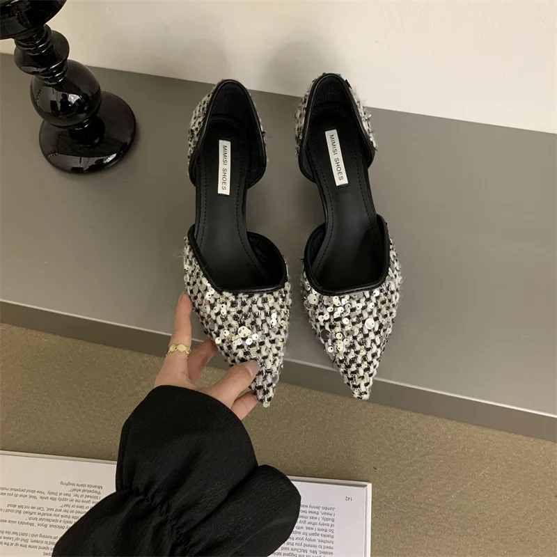 2024 Trend Women Sandals Pointed Toe Fashion Shoes Women Mid Heels Party Shoes Shallow Sexy Sandals New Elegant Stilettos