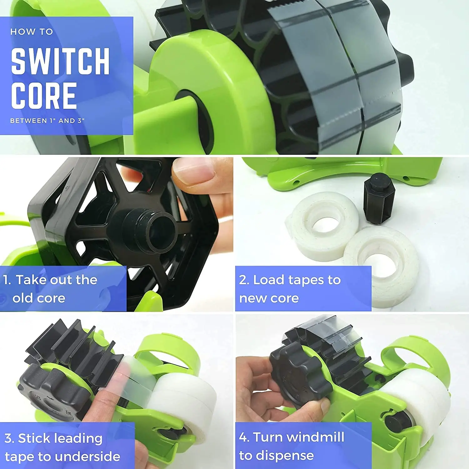 Heat Tape Dispenser Multiple Roll 1" and 3"Core Double Reel Cores Sublimation Tape Dispenser for School Office USe 5