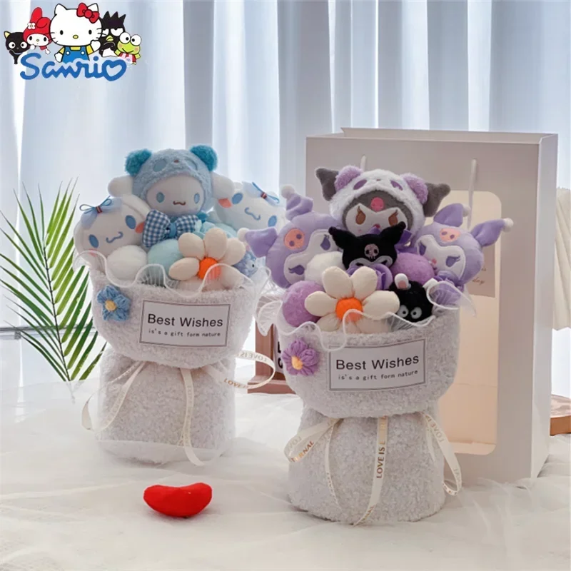

Hello Kitty Kuromi Cinnamoroll My Melody Plush Doll Flower Bundle Toy Gift Bag Valentine's Day Christmas Girl Friend Gift Doll