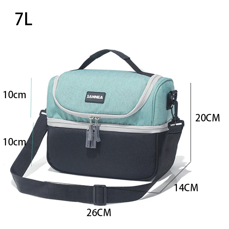 SANNE 7L Double Layer Lunch Bag Waterproof Oxford Cloth Insulation Reusable Cooler Bag Keep Warm And Fresh Portable Ice Pack