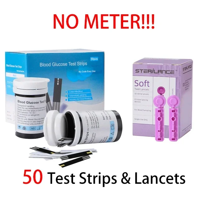 Blood Pressure Monitor Blood Glucose Meter Medical Glucometer Kit Tester With 50Pcs Test Strips & Lancets Needles