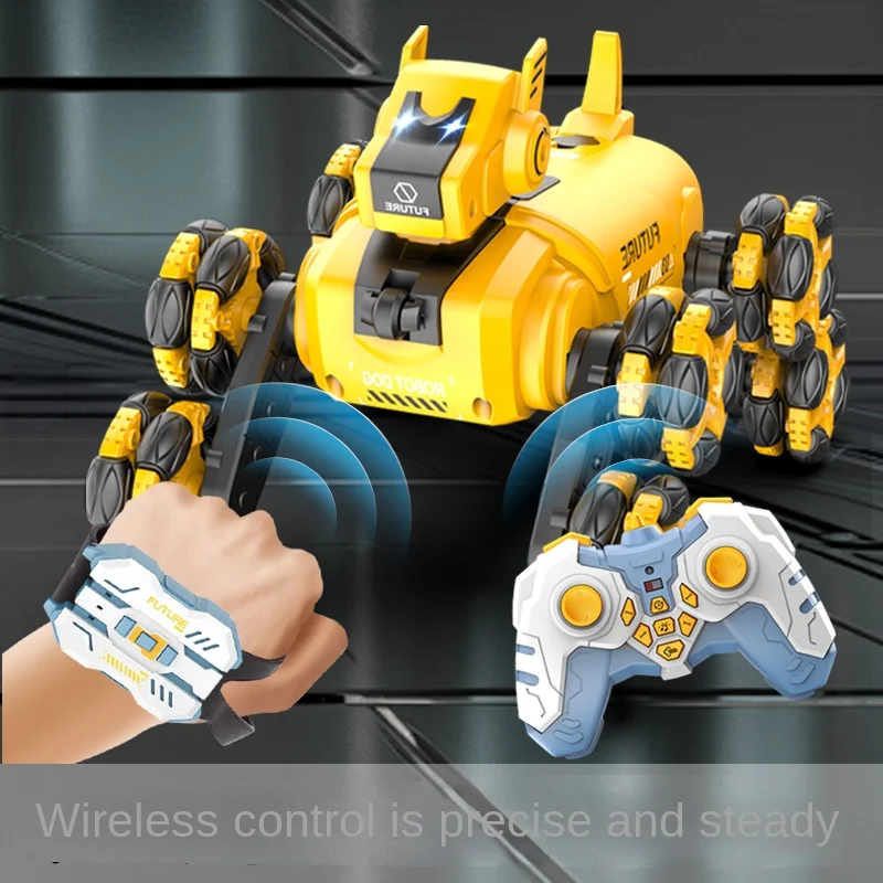 RC Robot Electronic Dog Stunt Dog Light Dual Mode Music Song Drift Rotation Mechanical Dog Spray Control for Kids Adults Toys