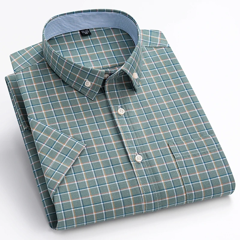 100% Cotton Oxford Men's Shirt Short Sleeve New High Quality Business Casual Fashion Men's Plus Size Shirt Formal S-7XL 2