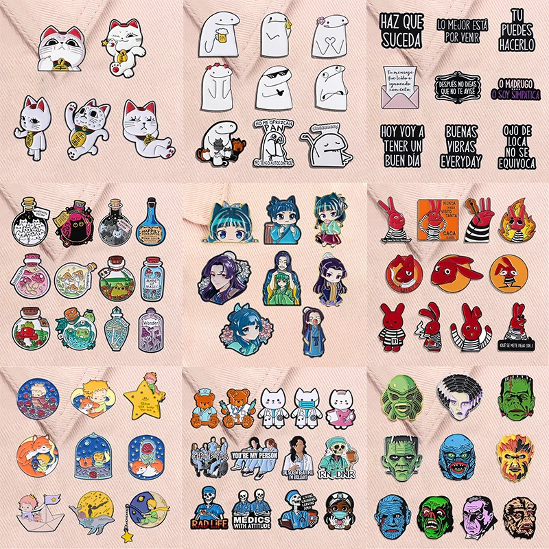 5-11 teile/satz Anime Charakter Emaille Pins Fantasie Animation Rosa Hund Turbo Oma Katze Tier Broschen Revers Abzeichen Schmuck geschenke