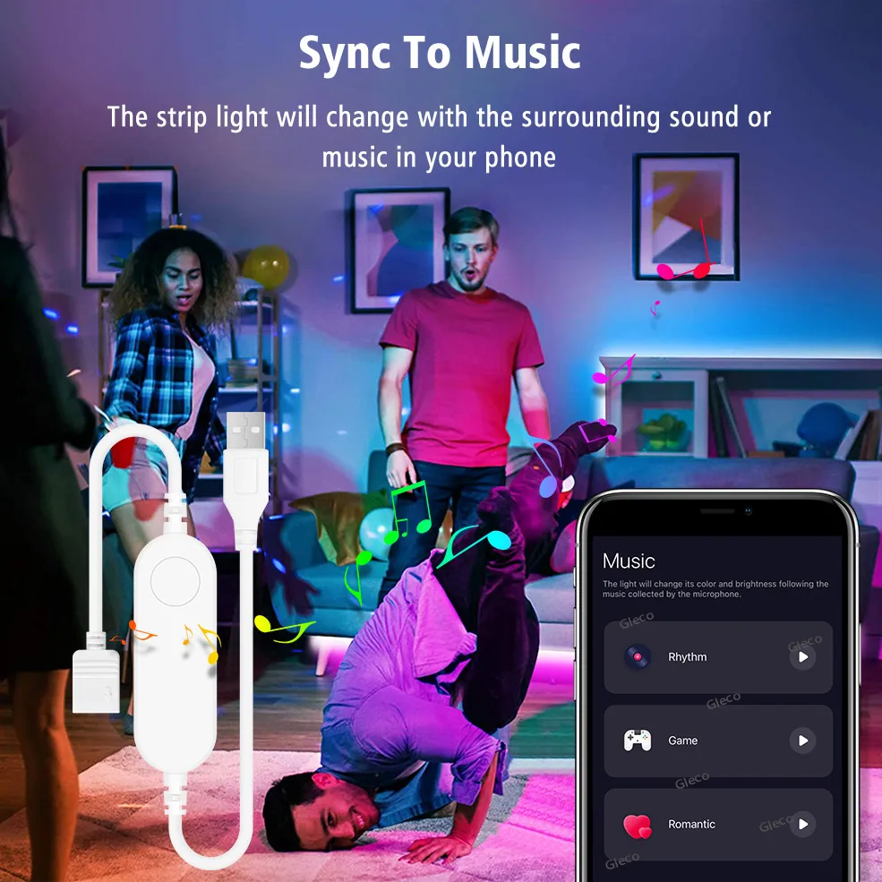 Smart RGB LED Light Strip with WiFi & USB Connectivity - Customizable Ambient Backlight, Voice Control Compatible