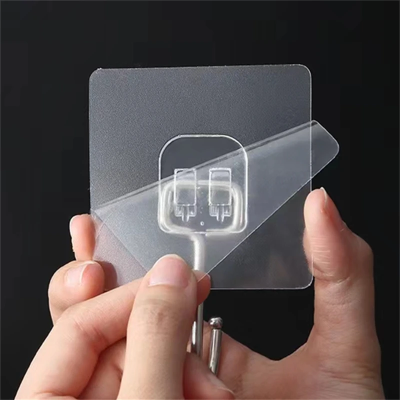 Big Size Hook Self-Adhesive PVC & Stainless Steel Transparent Multi-Purpose Wall Holder Door Rack Kitchen Storage Organizer