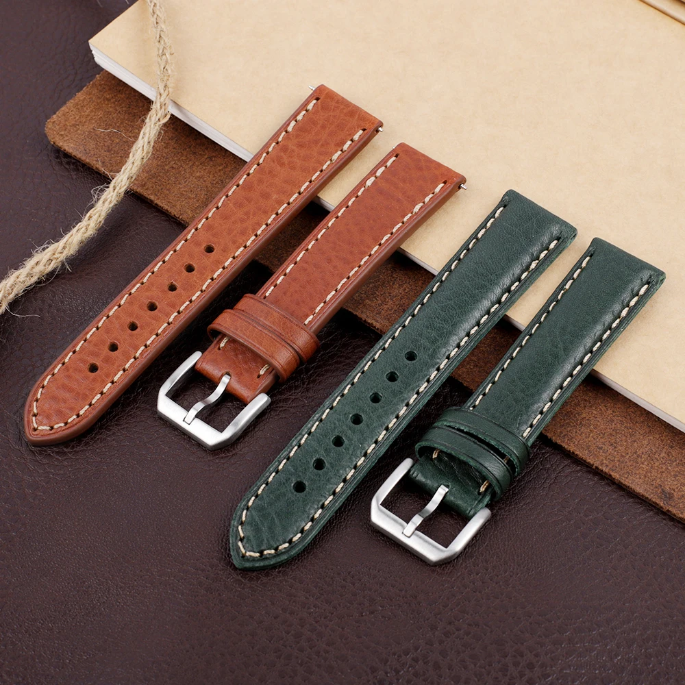 

Italian Genuine Leather Watch Band Strap Handmade Vintage Watch Bands Top Grain Brown Green Watch Bands 20mm 22mm