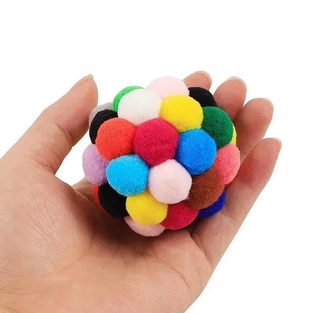 Pet Toy Cat Toys Cat Plush Ball Toys Pet Bouncy Bell Ball Toy Colorful Pompoms Pet Supplies Random Color 5