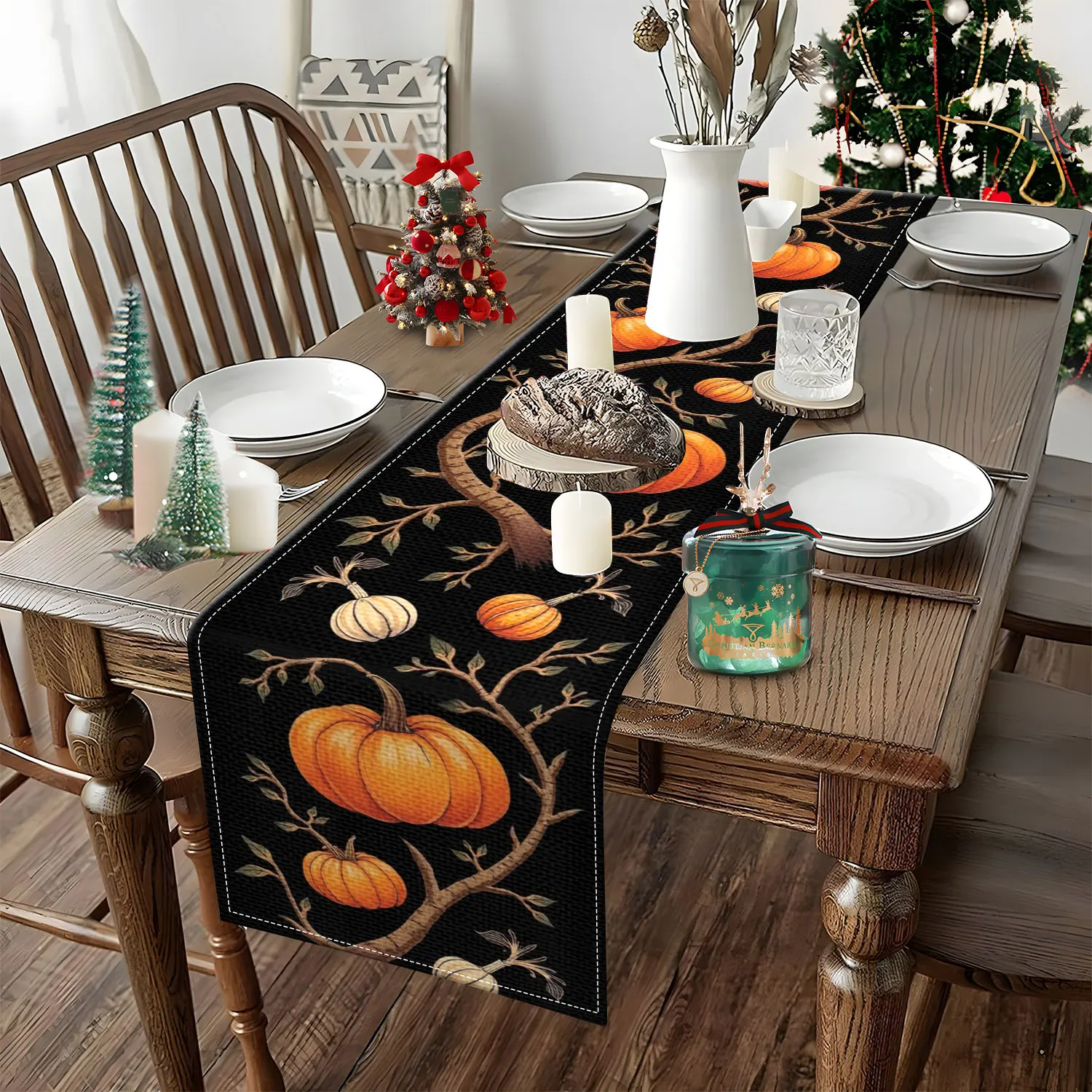 Pumpkin Vine Rustic Autumn Table Runner 1