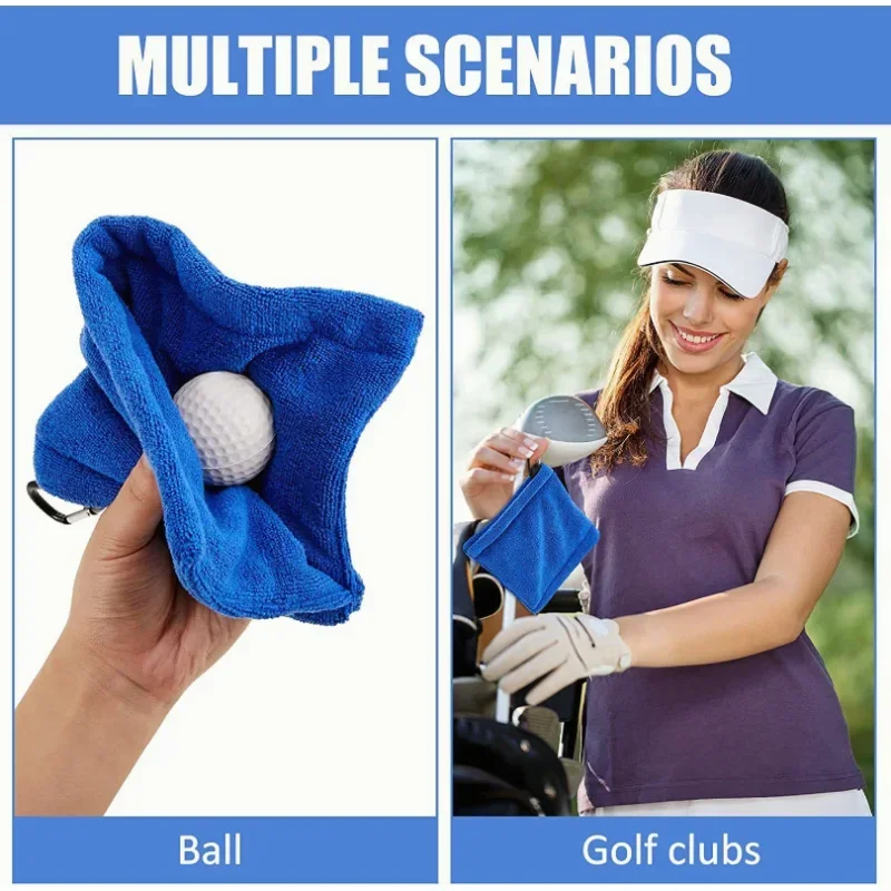 Square Golf Balls Cleaning Towel with Carabiner Hook Golf Cart Wipe Cleaner Microfiber Water Absorption Clean Golf Club Head 4