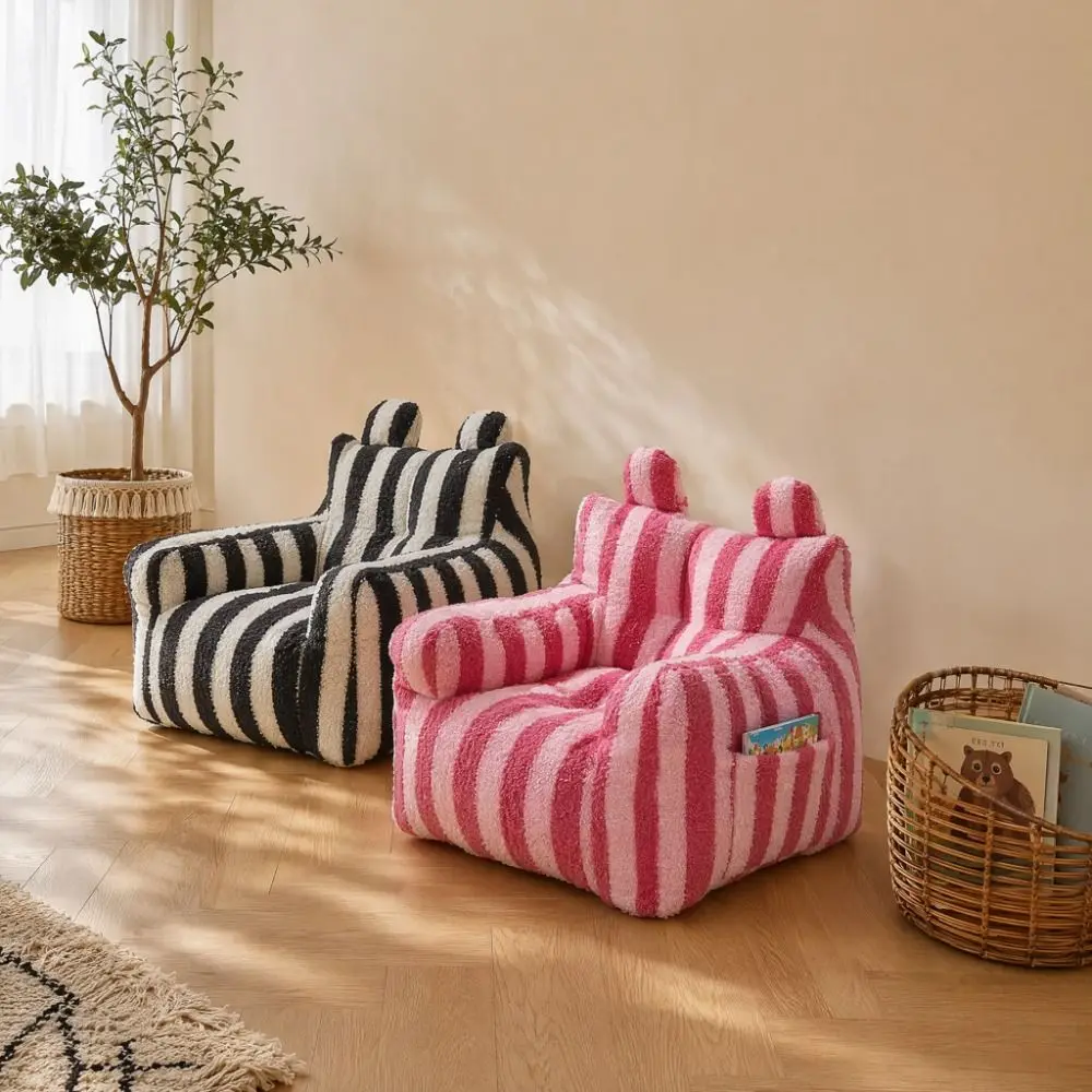 Divano Pigro in Tessuto Morbido con Contenitore, Design Basso a Terra, Poltrona Leggera, Comoda ed Ergonomica, Divano Orsetto per Bambini - immagine 3