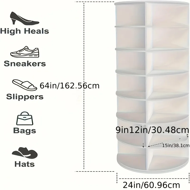 1pcs Rotating Shoe Rack, Designed for Organizing 28 To 32 Pairs of Shoes. This Comes with A 360-degree Rotating Storage Cabinet