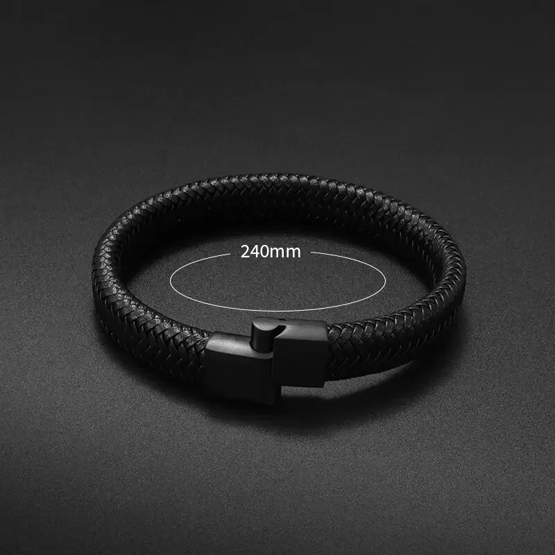 Vintage Handwoven Black Leather Bracelet with High Quality Metal Buckle Suitable for Men's Personalized Charm Wristband Jewelry 5