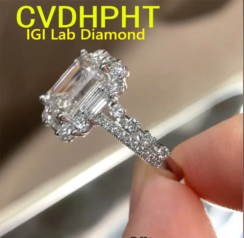 Fashion Ring Solid 18K White gold Ring Lab grown dimaond ring IGI Emerald cut D VS1 Wedding ring engagement ring Factory Sell