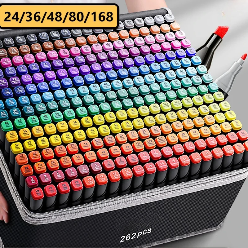 

24-80 Colors Double Headed Color Markers Set For Draw Sketching Alcohol Oily Based Graffiti Manga School Supplies Stationery
