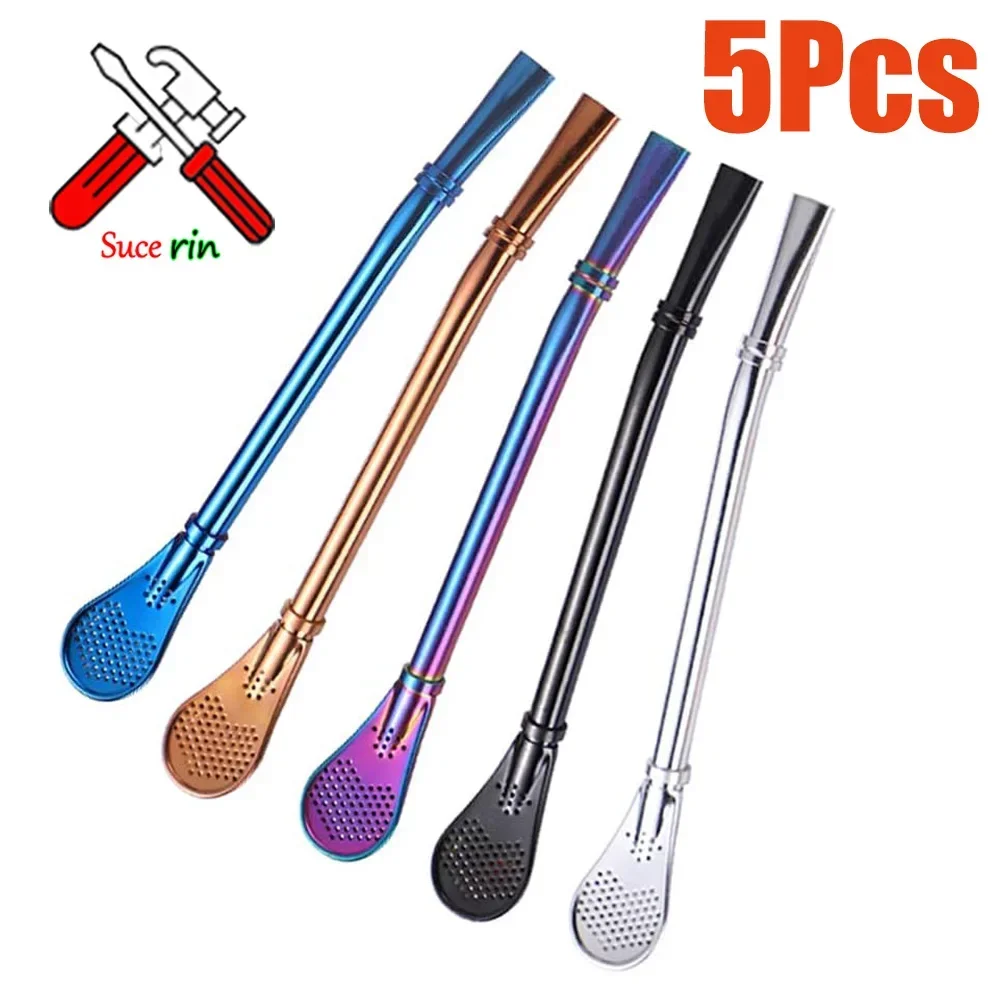304 Stainless Steel Drinking Straws 1-5Pcs Washable Reusable Yerba Mate Spoon Filter Straw for Cocktail Bar Accessories drinking straws,metal straw set