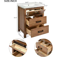 24" Bathroom Vanity with Sink,Bathroom Vanity with a Tip-Out Drawer and Two Pull- Out Drawers, Freestanding Single Sink , Wood 2