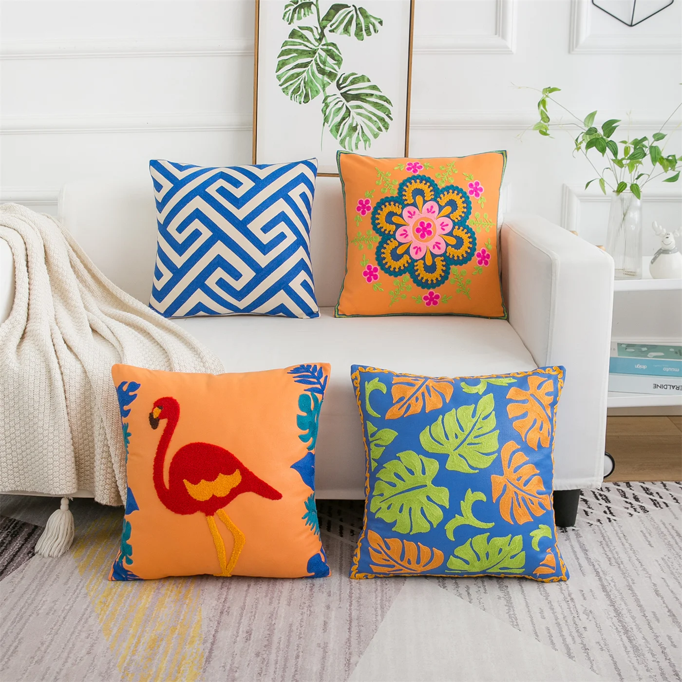 

Новинка, тканевый чехол для подушки с вышивкой 45*45 см, Роскошный чехол для подушки в скандинавсветильник, желтые, синие, розовые декоративны...