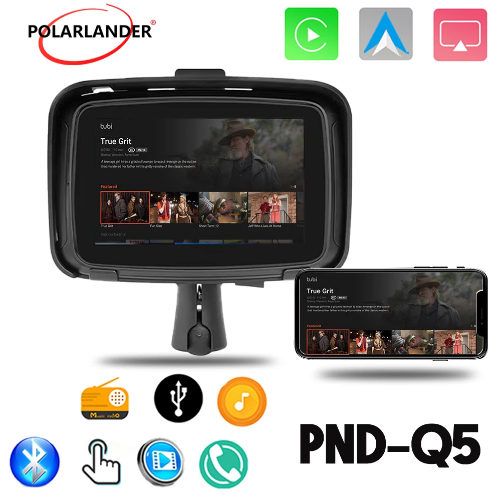 

Portable 5"HD Display IOS Carplay EQ/WIFI/USB/TF Android Auto/Autolink IPX7 Waterproof Motorcycle Navigation Wireless Dual BT5.0