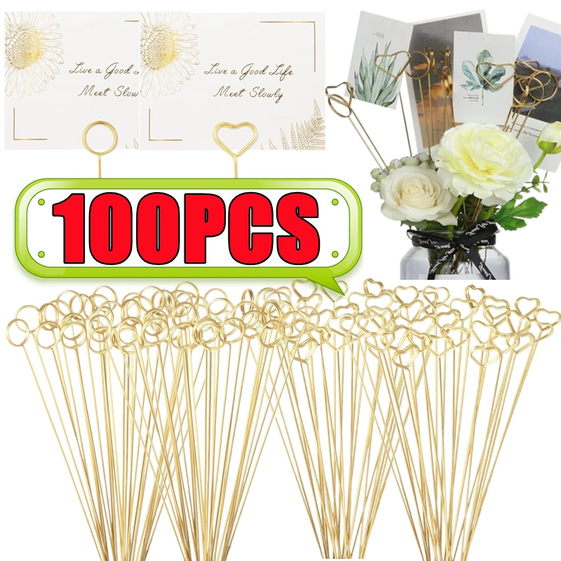Floral Card Holder Picks 100-20PCS Metal Wire Place Card Holder Picture Holders Photo Stick Clip Floral Picks for Wedding Party