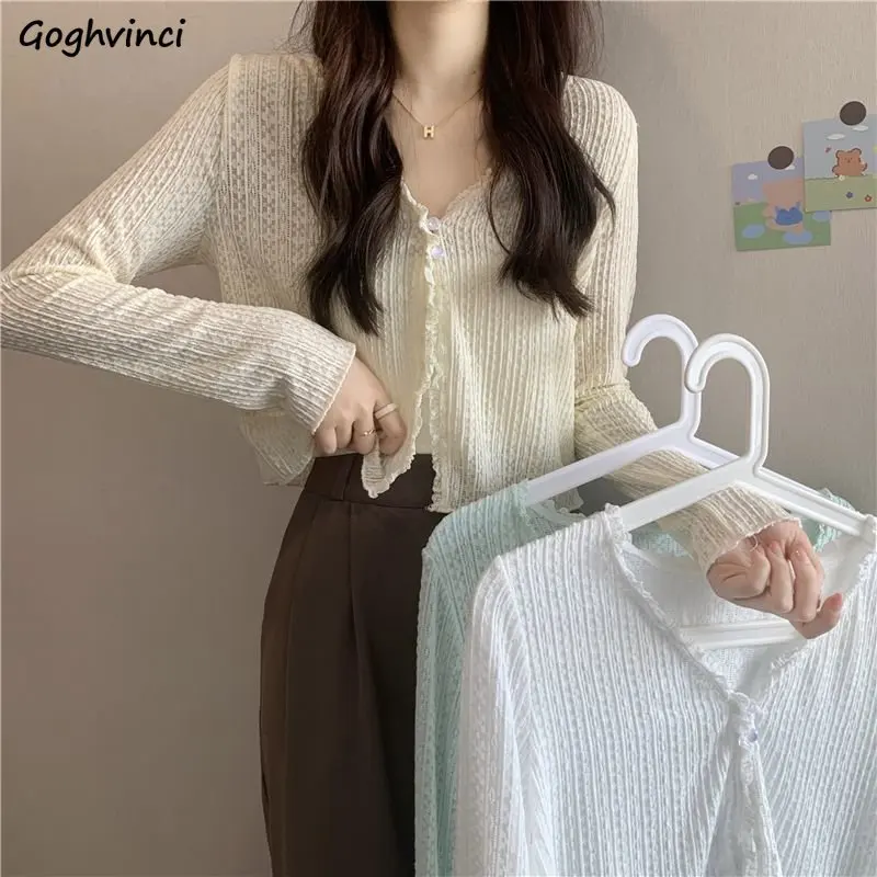 

Cardigan Women Thin Sun-proof Female Summer Solid Chic Breathable V-neck Crops All-match Holiday Tender Preppy Style Ins Knit